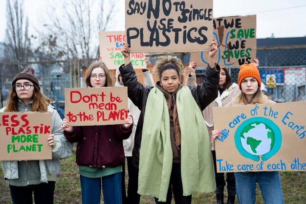 Pessoas tendo um protesto pelo dia mundial do meio ambiente