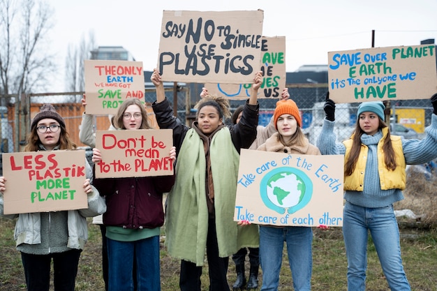 Pessoas tendo um protesto pelo dia mundial do meio ambiente