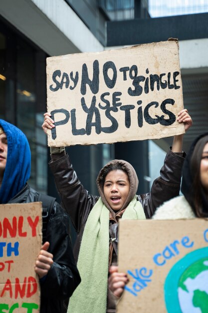 Pessoas tendo um protesto pelo dia mundial do meio ambiente