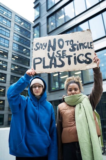 Pessoas tendo um protesto pelo dia mundial do meio ambiente