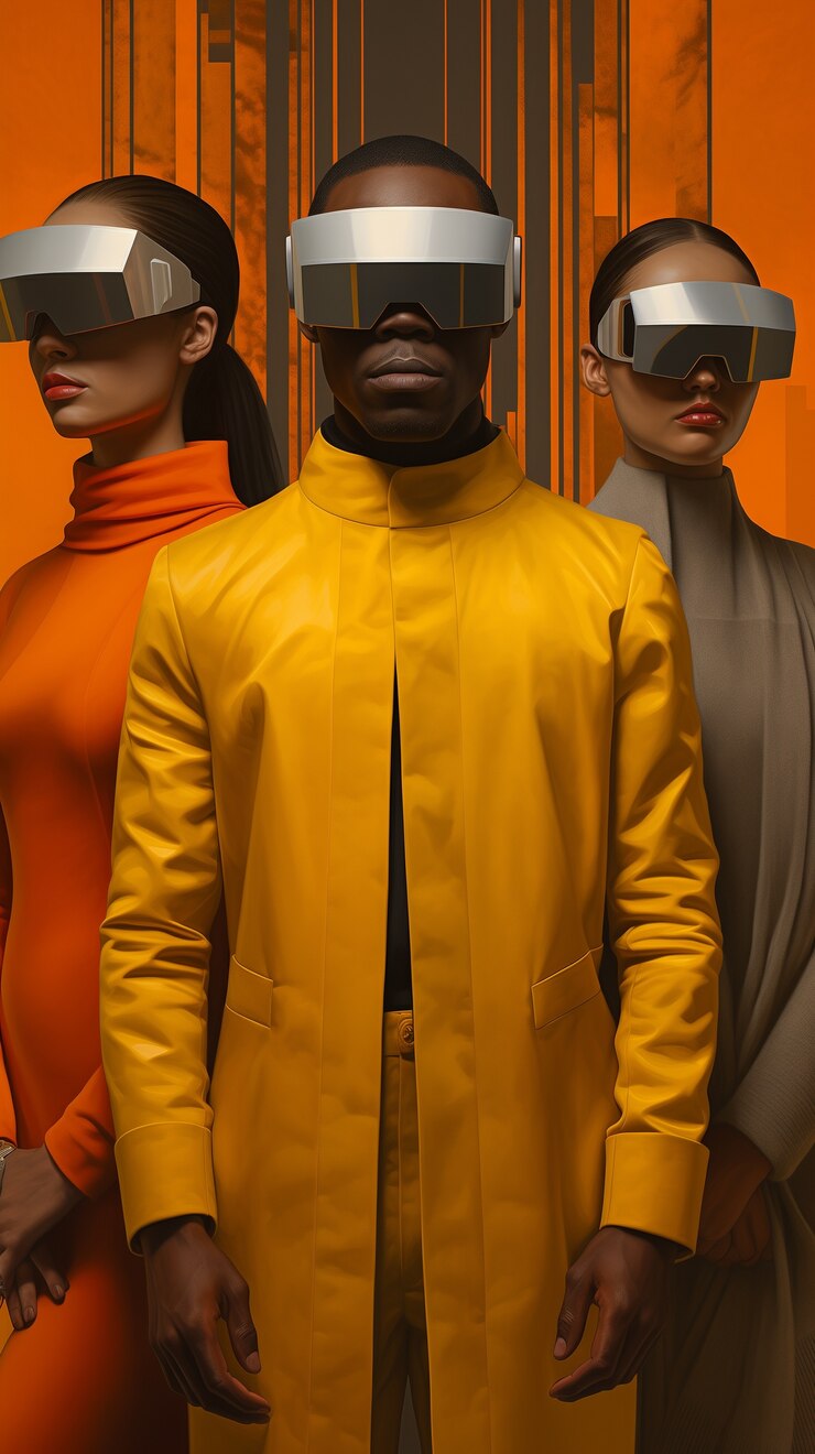 Foto grátis pessoas usando óculos de realidade virtual de alta tecnologia futurista