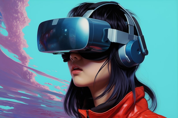 Foto grátis pessoas usando óculos de realidade virtual de alta tecnologia futurista