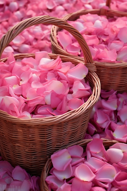 Foto grátis pétalas de rosa na cesta de vime