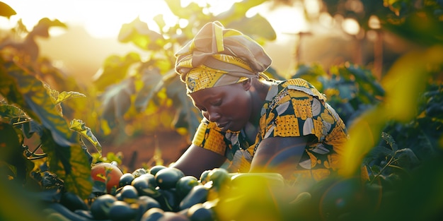 Foto grátis photorealistic african people harvesting diverse vegetables and grains