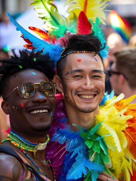 Foto grátis photorealistic colorful rainbow colors with men celebrating pride together