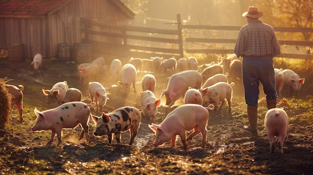 Foto grátis photorealistic scene of a pig farm with animals