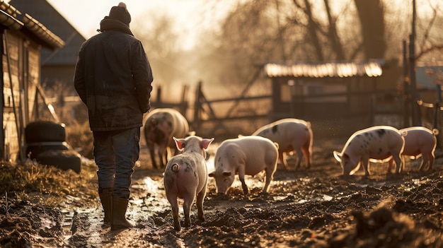 Foto grátis photorealistic scene of a pig farm with animals