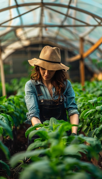 Foto grátis photorealistic woman in an organic sustainable garden harvesting produce