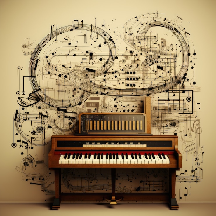 Foto grátis piano com ilustração com composição