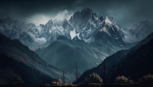 Pico de montanha majestoso em paisagem selvagem tranquila gerada por IA