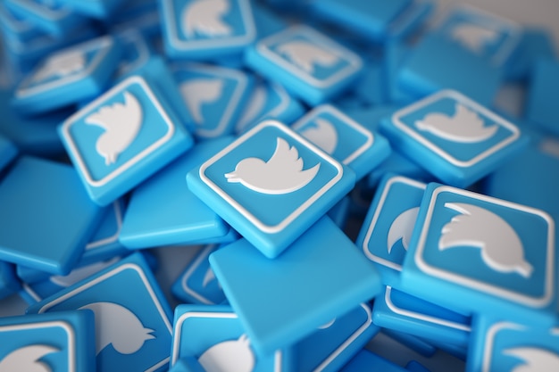 Pile of 3d twitter logos