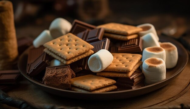 Pilha de biscoitos de chocolate caseiros em um prato gerado por IA