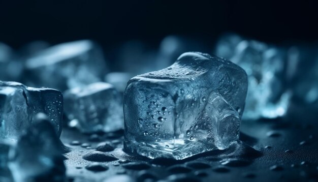 Pilha de cristal de gelo transparente em cubo de gelo brilhante gerado por IA