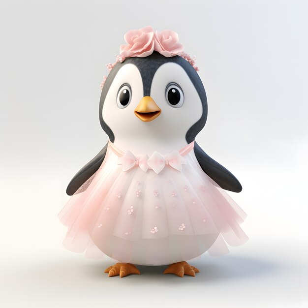 Pinguim animado de desenho animado com vestido