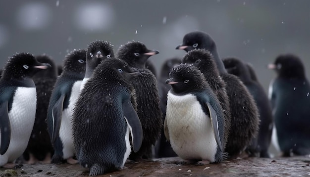 Foto grátis pinguim preto e branco gingando no gelo gerado por ia