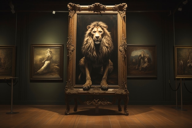 Pintura 3D abstrata ganhando vida com leão