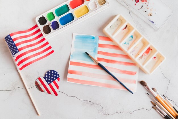 Pintura em Aquarela da Bandeira Americana