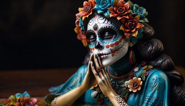 Pintura facial multicolorida celebra o Dia dos Mortos gerado por IA