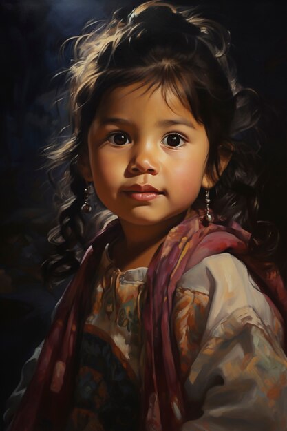 Pinturas de retratos de crianças bonitas.