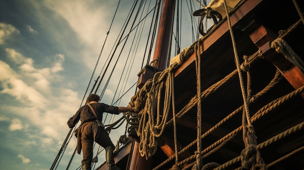 Foto grátis pirata preparando navio para navegar