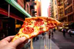 Foto grátis pizza de pepperoni ao estilo de nova york em uma rua de nova york