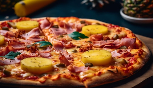 Foto grátis pizza gourmet recém-assada em mesa de madeira rústica gerada por ia