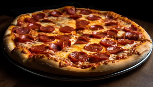 Foto grátis pizza recém-assada na mesa de madeira rústica gerada por ia