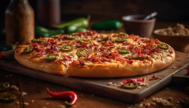 Pizza rústica assada com mussarela fresca e tomate gerado por IA