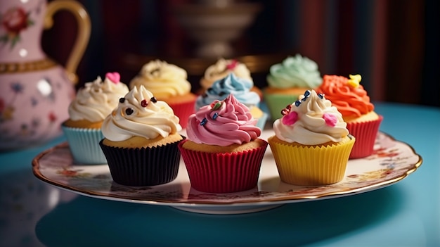 Foto grátis planalto com sobremesas doces de cupcake com cobertura por cima