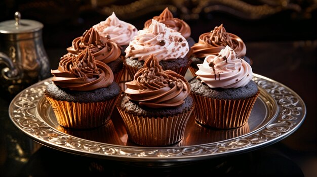 Planalto com sobremesas doces de cupcake com cobertura por cima