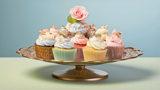 Foto grátis planalto com sobremesas doces de cupcake com cobertura por cima