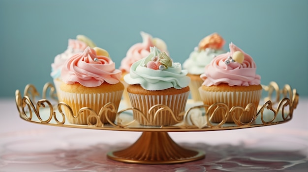 Planalto com sobremesas doces de cupcake com cobertura por cima