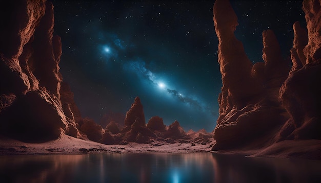 Foto grátis planeta alienígena de fantasia ilustração 3d de montanha e lago