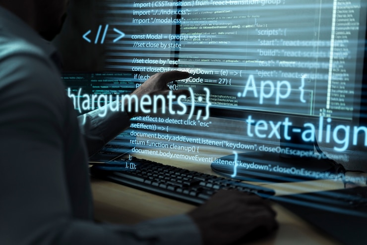 Foto grátis plano de fundo de programação com pessoa trabalhando com códigos no computador