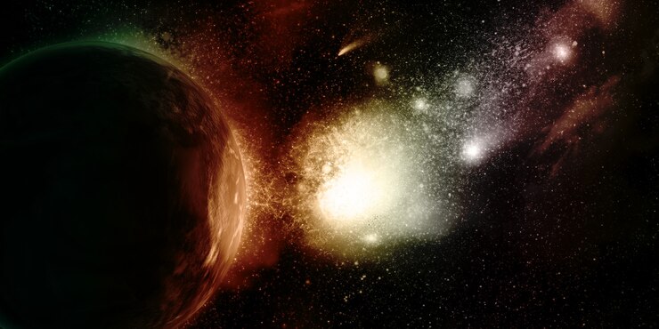 Foto grátis plano de fundo do espaço 3d com planetas fictícios e nebulosa