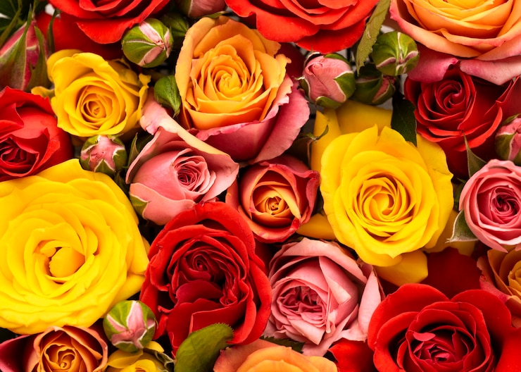 Foto grátis planta plana de lindas flores coloridas