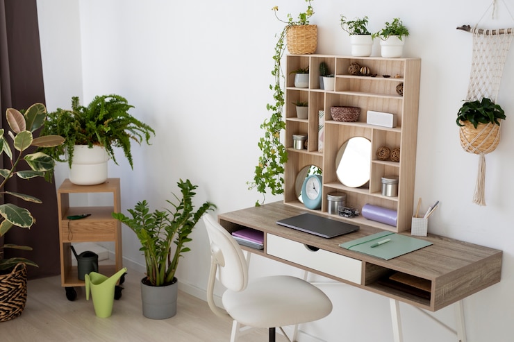Foto grátis plantas bonitas de alto ângulo dentro de casa