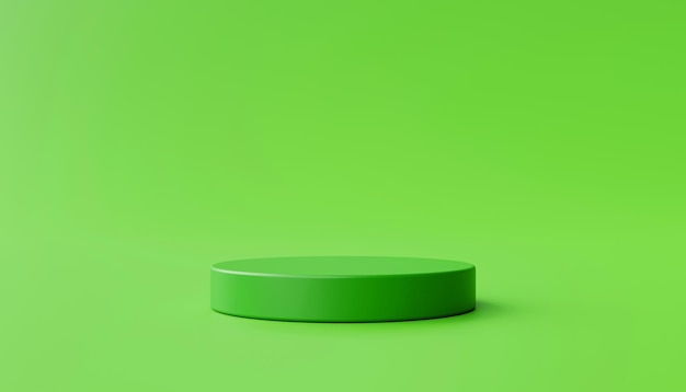 Plataforma de exibição de produtos de pedestal de pódio mínimo de cilindro verde para ilustração 3d de fundo de colocação de produtos