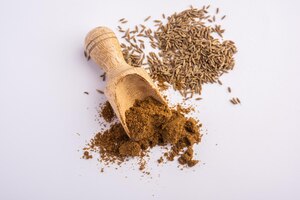Pó de sementes de cominho ou pó de jeera, especiarias indianas