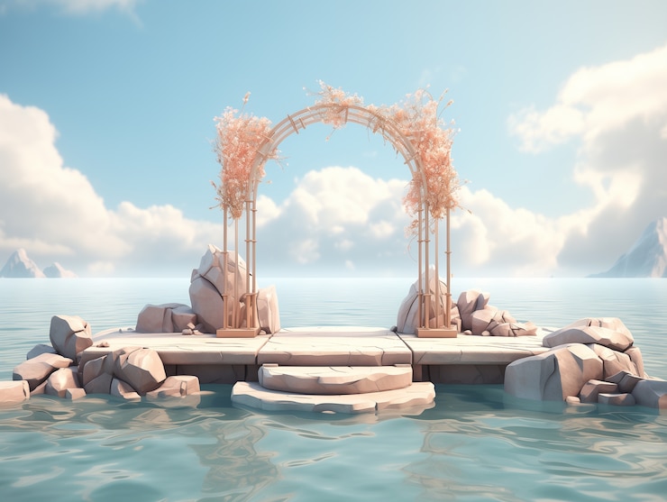 Foto grátis pódio 3d com paisagem marinha