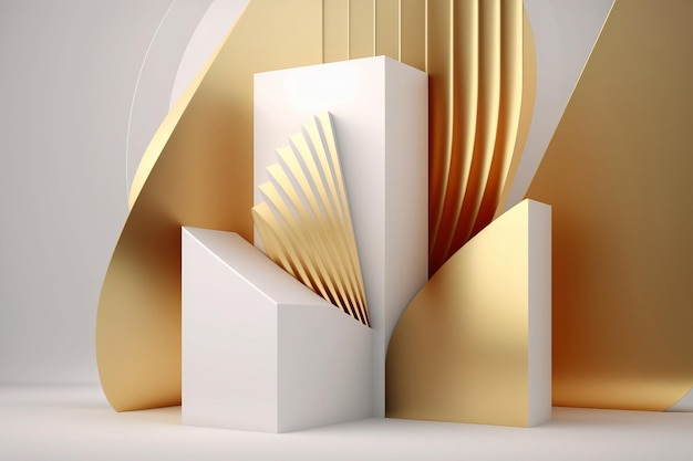 pódio abstrato 3d mínimo geométrico fundo branco e dourado generativo ai