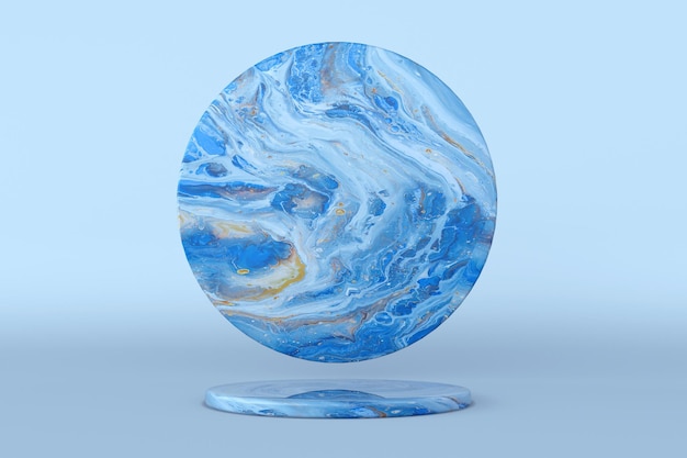 Pódio de pedestal azul 3d com padrão criativo de mármore para produto de promoção de marca fundo mínimo