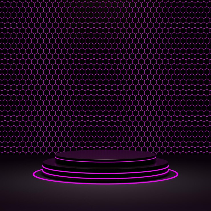 Foto grátis pódio redondo claro roxo e fundo hexágono para maquete