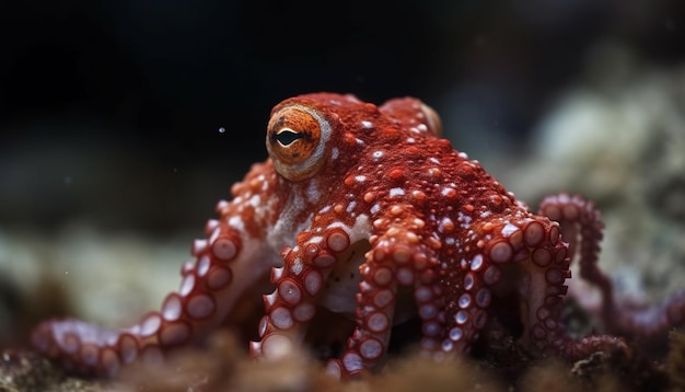 Polvo com tentáculos na beleza subaquática de recifes de corais gerada por ia