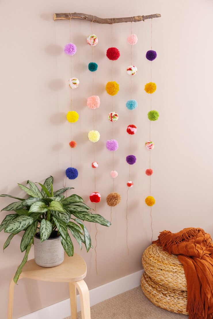 Foto grátis pompons decorativos usados para decorações ao redor da casa