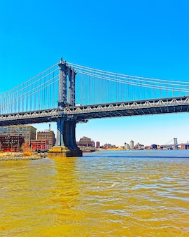 Ponte de manhattan sobre east river, nova york, eua. está entre os mais antigos dos estados unidos da américa. ny, eua. horizonte e paisagem urbana. construção americana