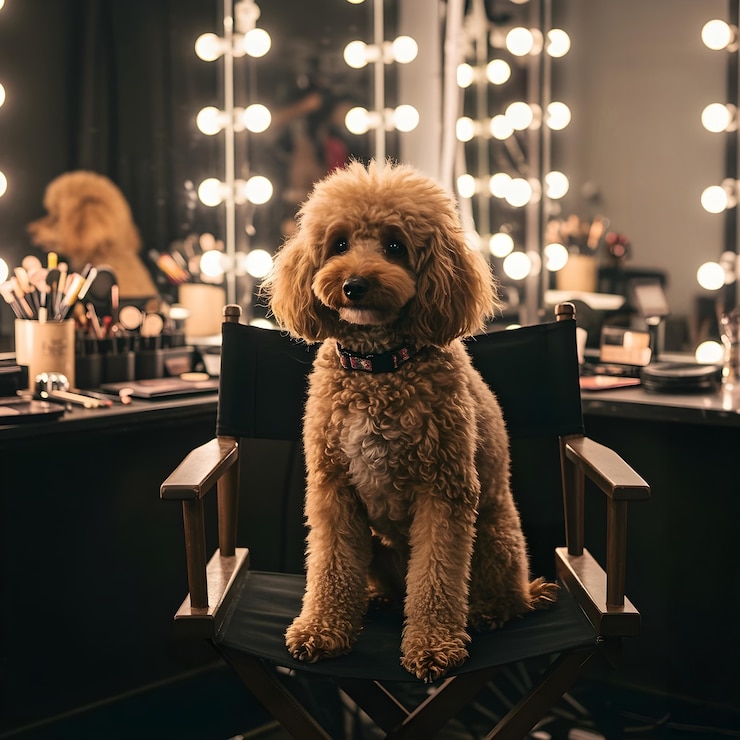 Foto grátis poodle posando em um estúdio de maquiagem