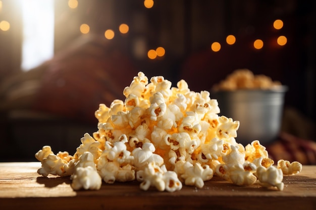 Foto grátis popcorn em uma mesa rústica em close-ups