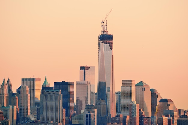 Foto grátis por do sol do centro da cidade de nova york