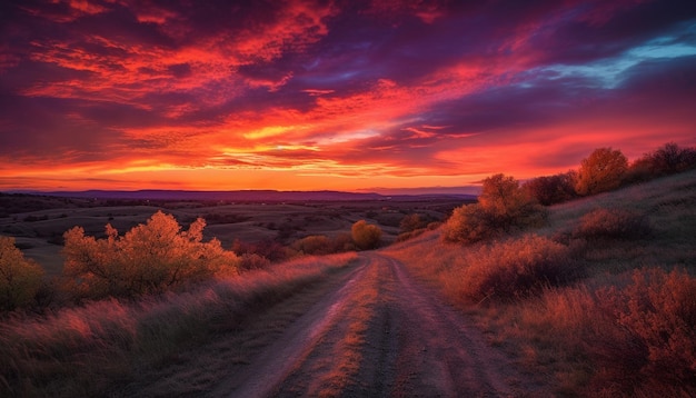 Pôr do sol laranja sobre a beleza tranquila da cordilheira africana gerada pela ia